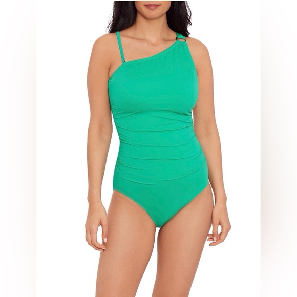 Time and Tru Womens Plus Size Green One Shoulder Swimsuit with Key Ring Size 1X - Picture 1 of 10